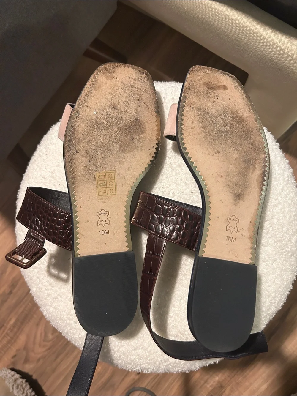 Tory Burch Blush Suede & Dark Brown Croc-Embossed Sandals